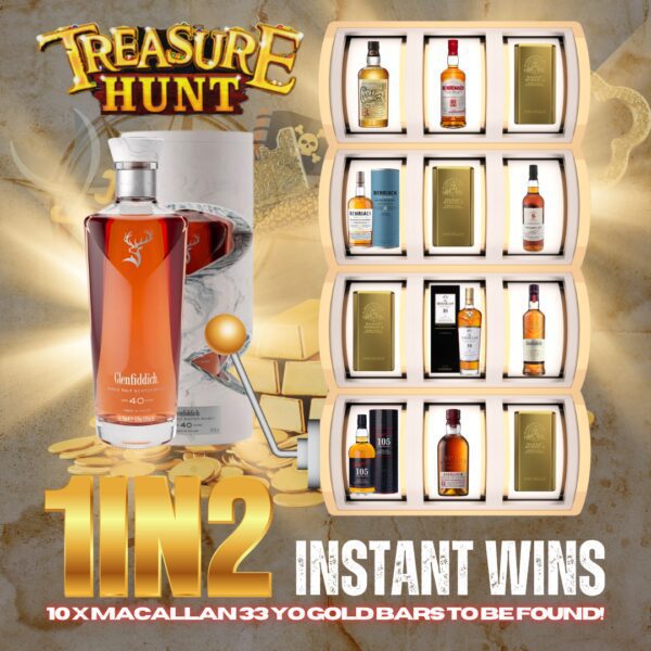 THE SPEYSIDE 1 IN 2 TREASURE HUNT! GLENFIDDICH 40YO MAIN PRIZE PLUS 1250 INSTANT WINS! WHO WILL FIND THE 33YO MACALLAN GOLD BARS?